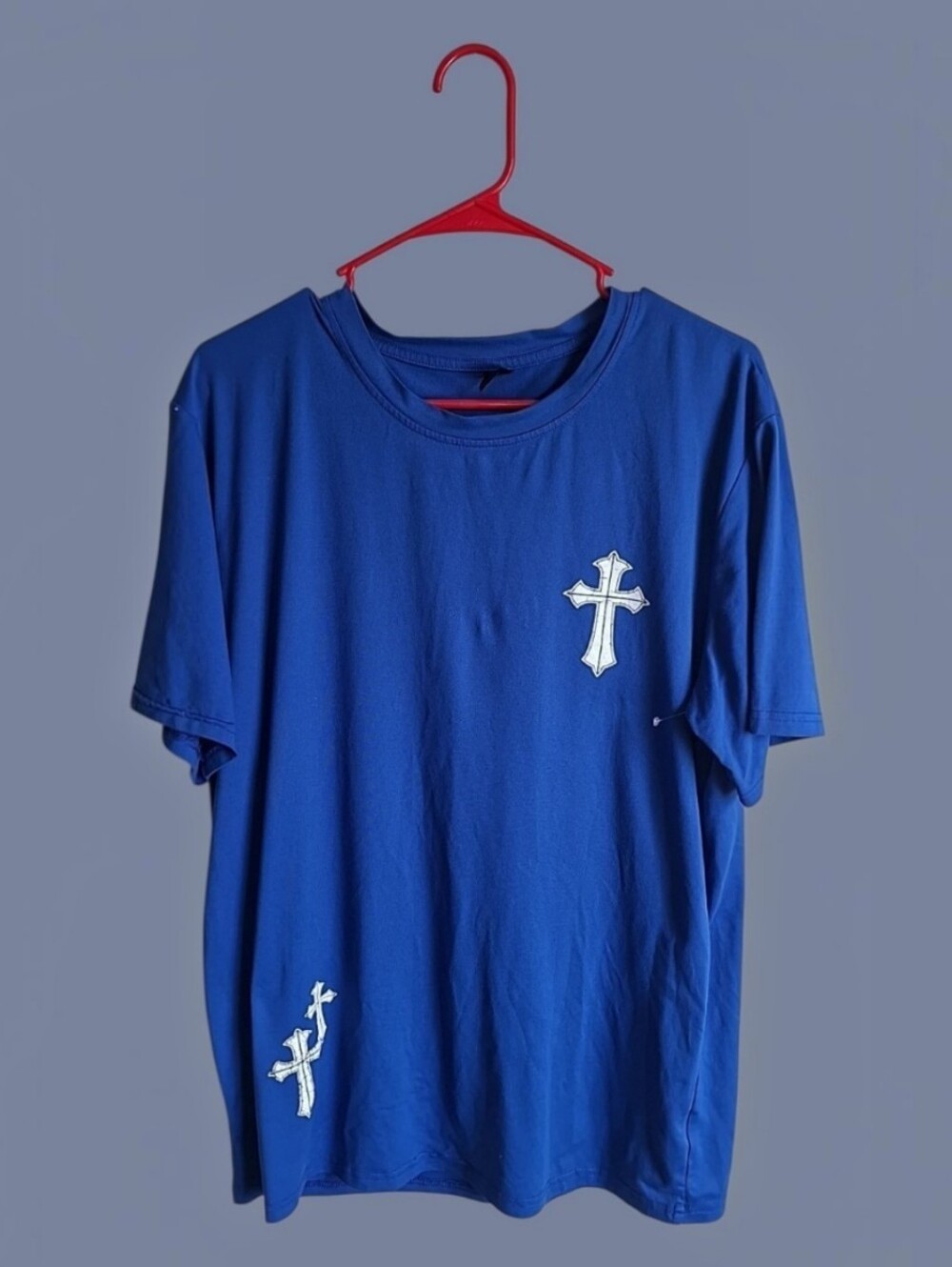 Manfinity Blue Short Sleeve Tee with White Cross Patches